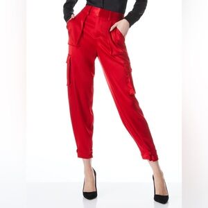 Alice + Olivia Red Cropped Cargo Trousers